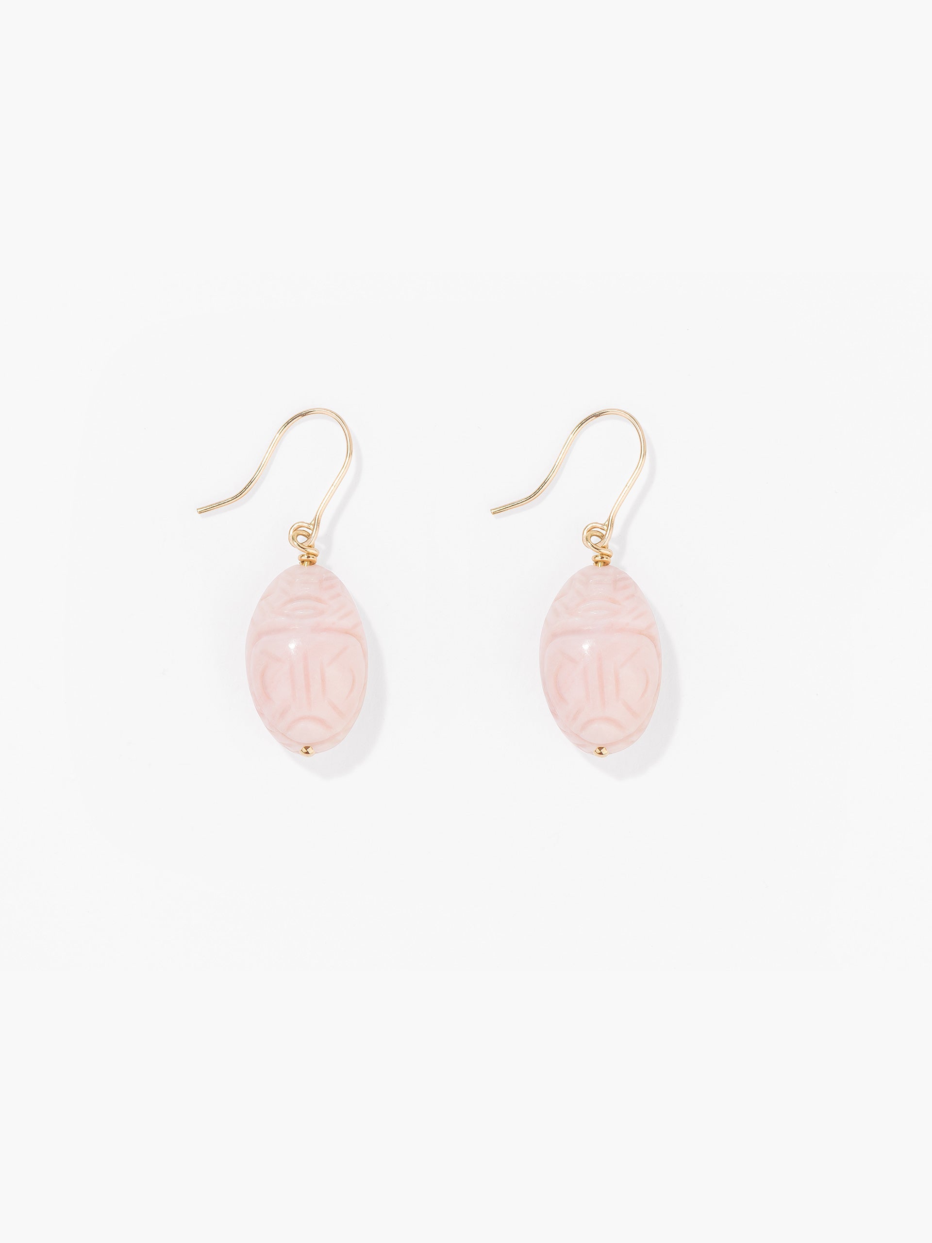 Boucles D'oreilles Crochet Doré Scarabée Avec Perle Et Jade Vert – Création Unique QD31 – Neuf