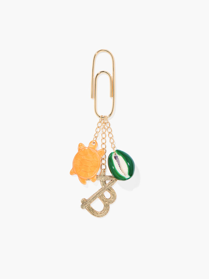 Coral turtle and green shell bag charm
