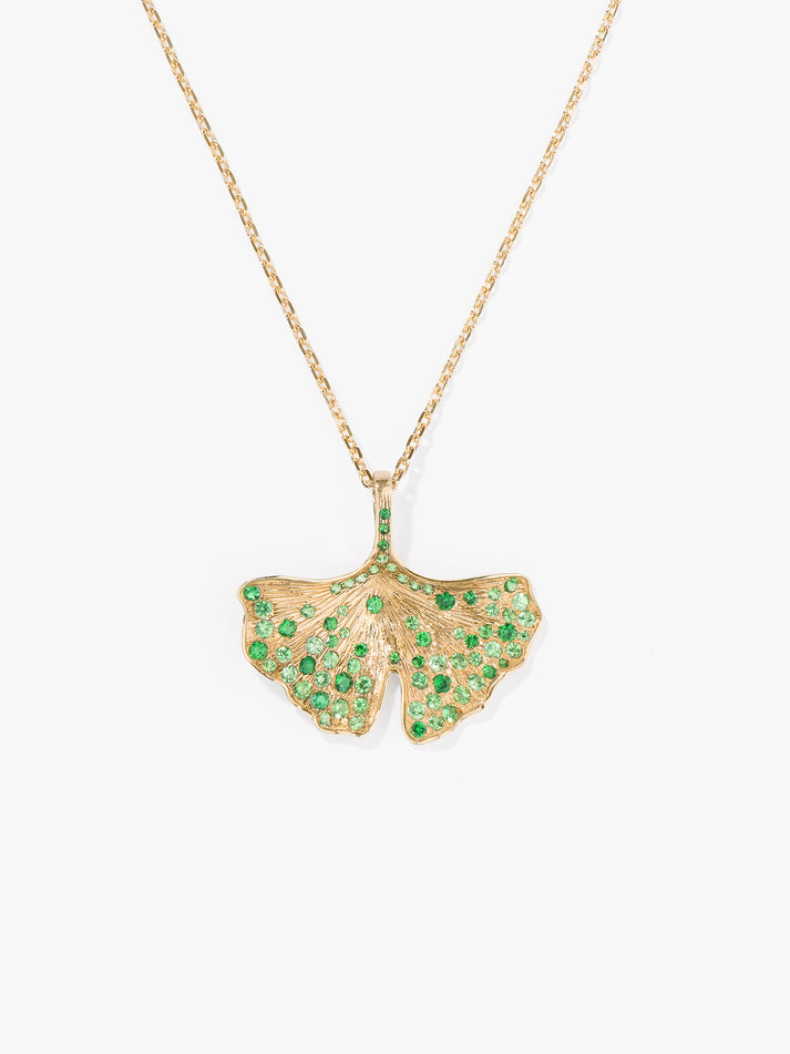 aurélie bidermann Pendentif Ginkgo Tsavorites GINPD03TS YG GM